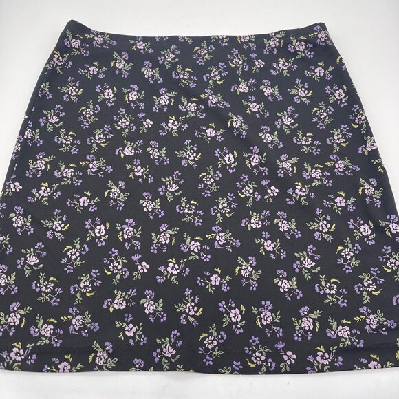 VTG 90s String Bean Women's Medium Black Floral Purple Skirt Coquette Cottage T4 - Picture 1 of 6